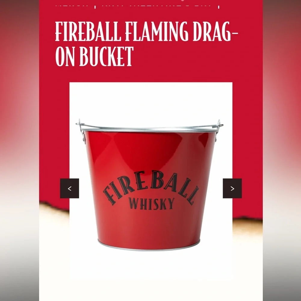 Fireball Red‎ Galvanized Metal Canister Bucket & 3 shot Fireball and T Shirt